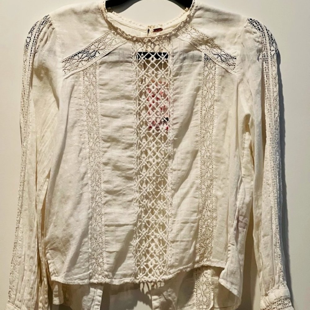 Free People romantic victorian sheer top w/ small button closure